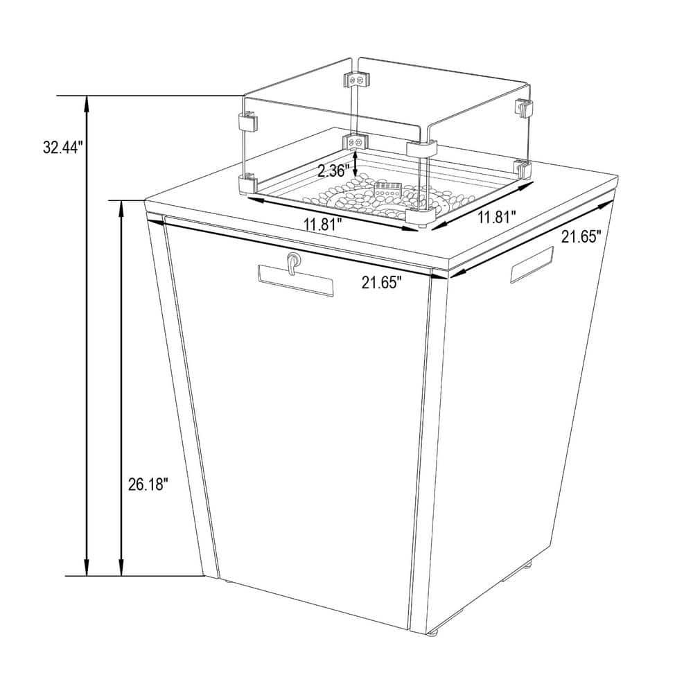 LeisureMod Chelsea Square Fire Pit 37,000 BTU Table, Grey