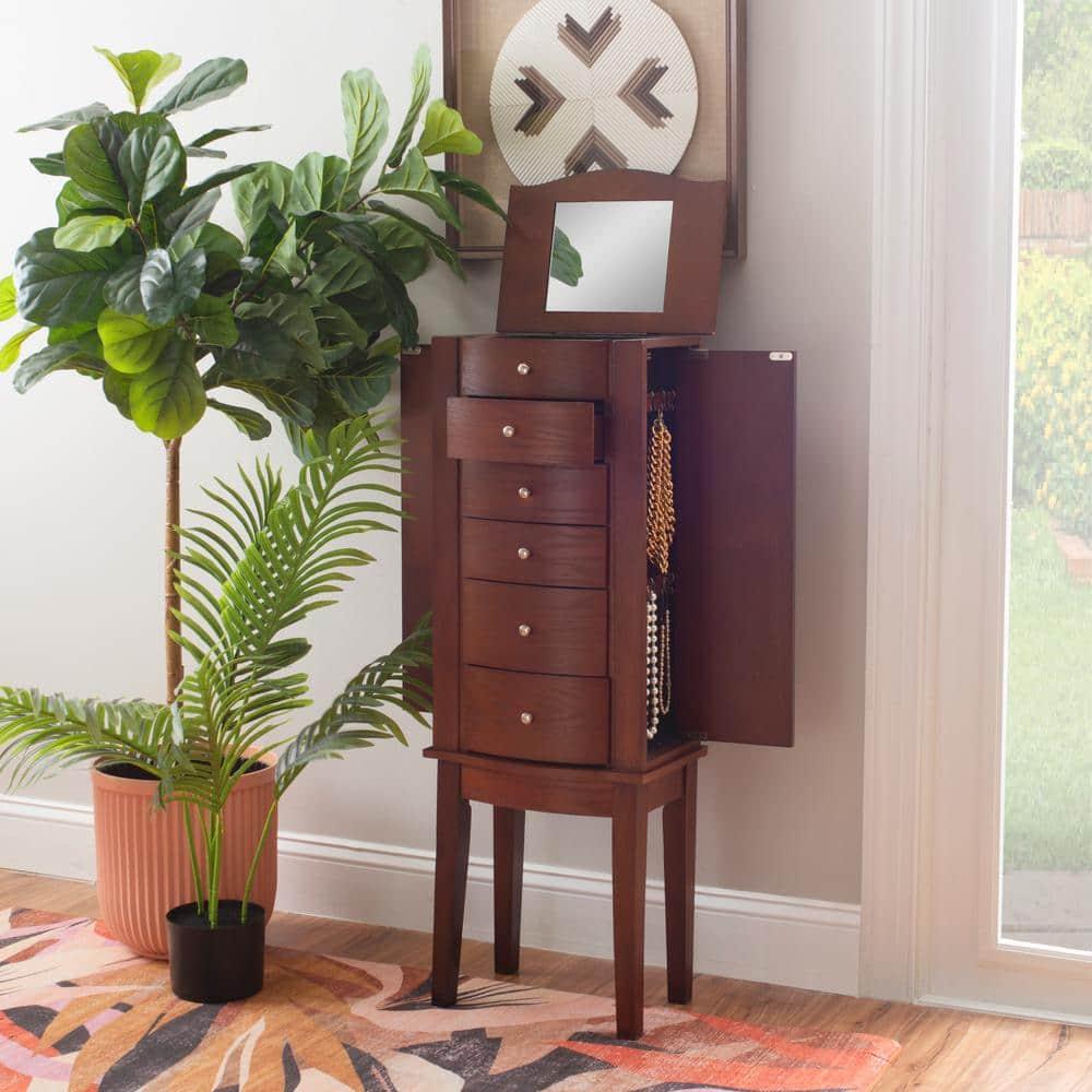 DEBLIT Contemporary Jewelry Armoire with 6 Drawers, Engineered Wood Finish, Merlot