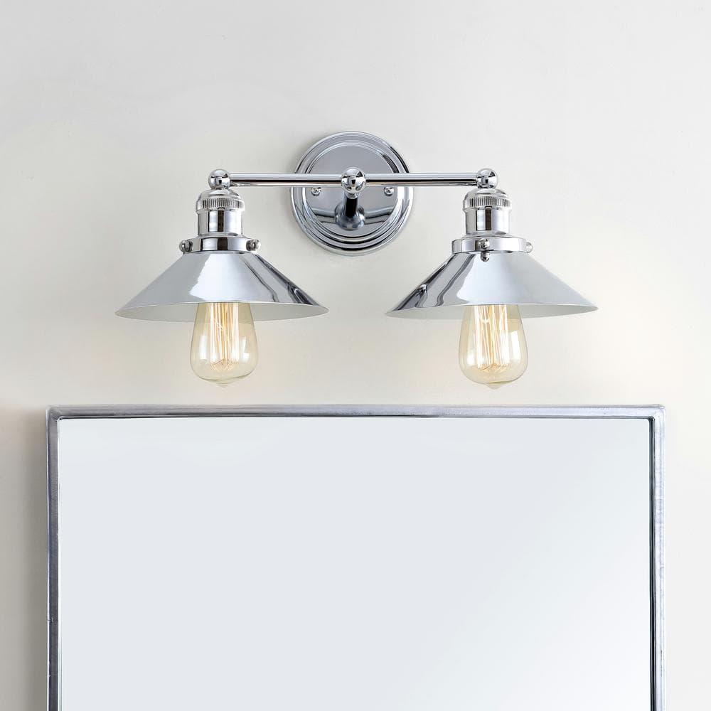 17.5" Metal June Vanity Wall Light Silver - JONATHAN Y: Chrome Finish, Industrial Style, ETL Listed, 2-Light Fixture