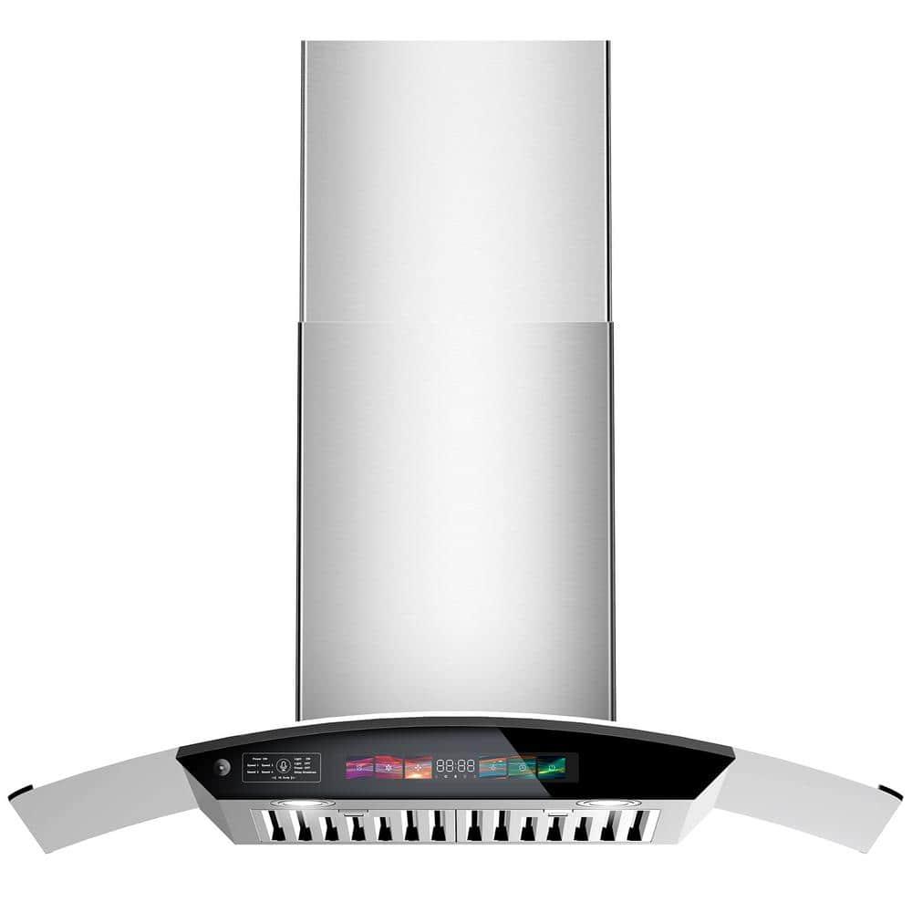 BRANO 30 inch Wall Mount Range Hood 900 CFM, Voice/Gesture/Touch Control, Stainless Steel Kitchen Hood Vent with 4 Speed Exhaust Fan, Adjustable Lights, Memory Mode