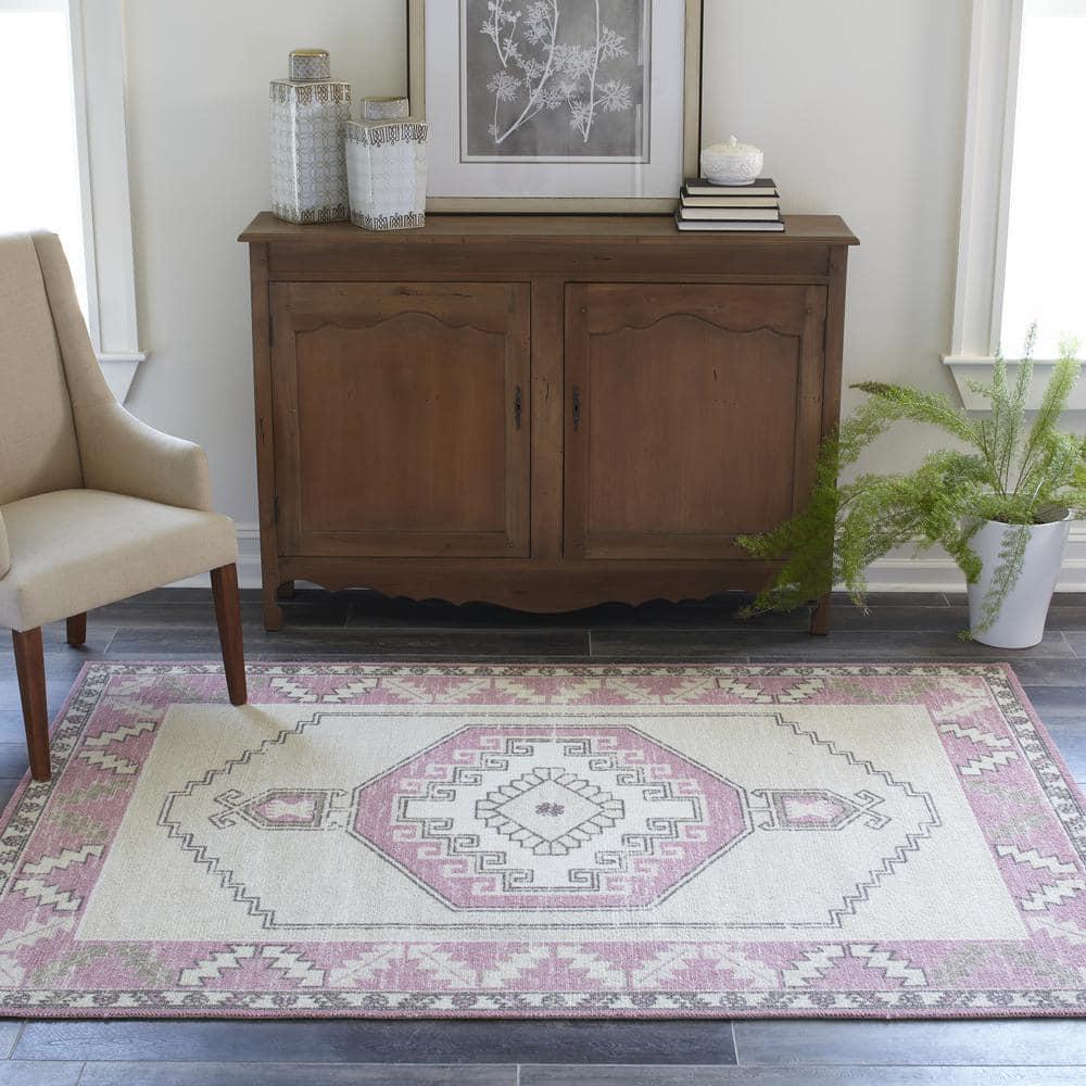 2'x3' Anatolia Owen Accent Rug Pink - Momeni: Traditional Wool & Nylon Low Pile Medallion Indoor Area Rug