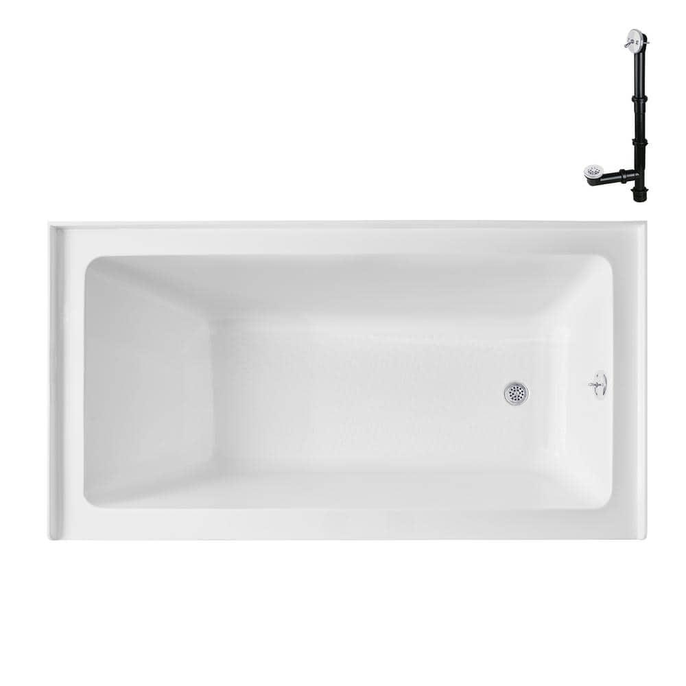 Streamline GA-304-10-WH 60 in. x 30 in. Acrylic Right-Hand Drain Alcove Bathtub in Glossy White With External Drain in Glossy White