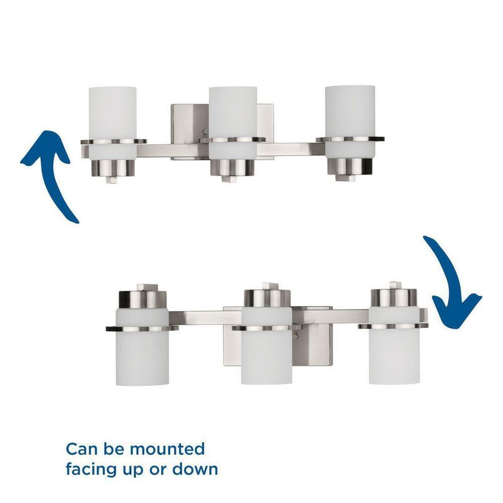 Progress Lighting Reiss 3-Light Vanity Light, Brushed Nickel, White Glass Shade