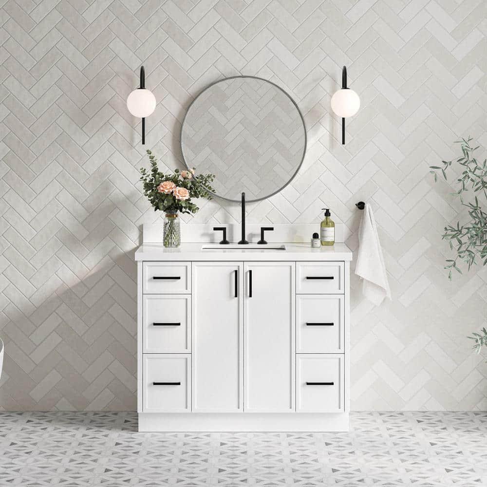 Ariel Kelly 43 Inch Single Rectangular Sink Bathroom Vanity With Quartz Countertop