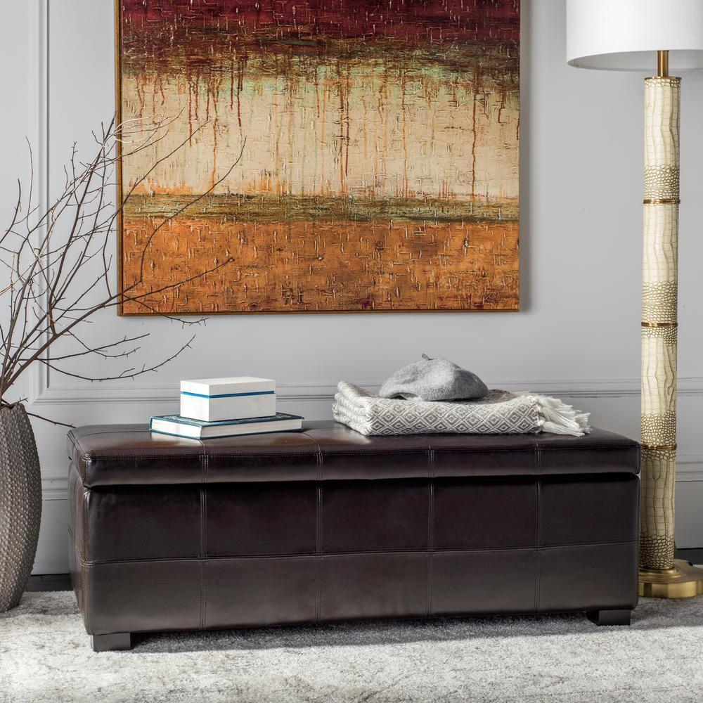 Maiden Large Tufted Storage Bench - Brown - Safavieh
