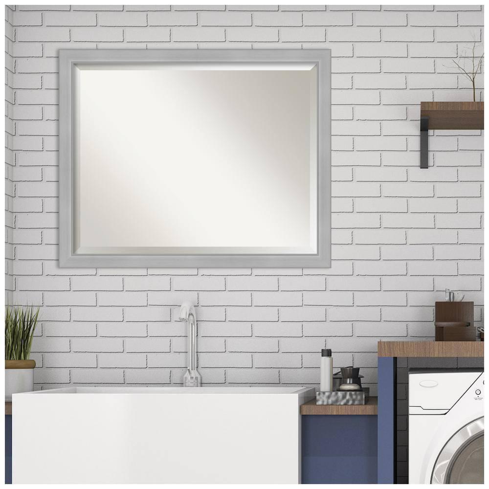 31" x 25" Vista Brushed Nickel Wall Mount Mirror for Bathroom - Amanti Art: Includes Beveled Glass