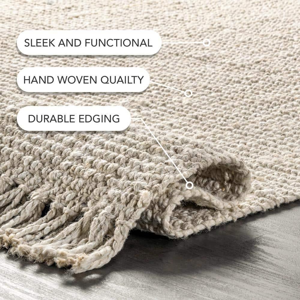Nuloom 6 Square Daniela Jute Tassel Hand Woven Indoor Area Rug, Off White, Solid Chunky Farmhouse Design, Natural Fiber BedroomLiving Room