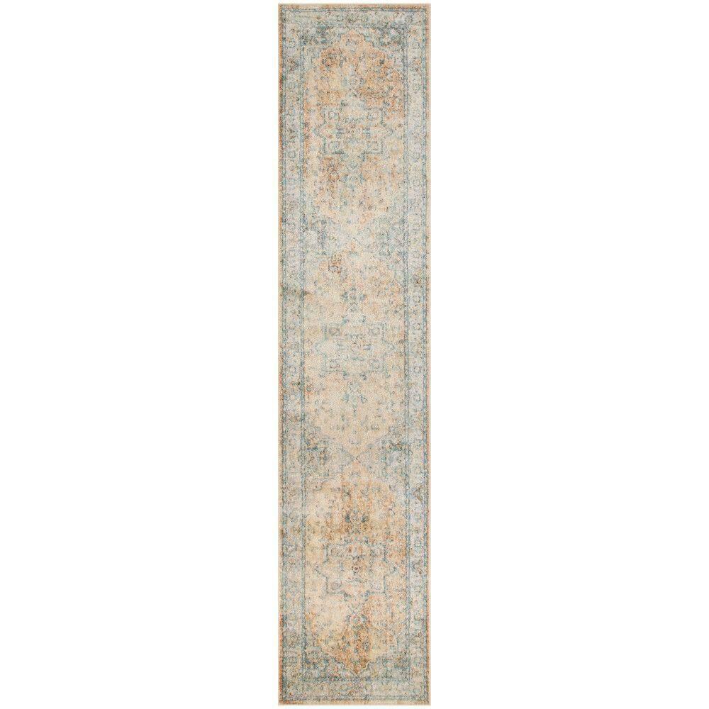 Nourison Astra Machine Washable Back to College 2'2" x 10' Beige Blue Vintage Indoor Flatweave Rug