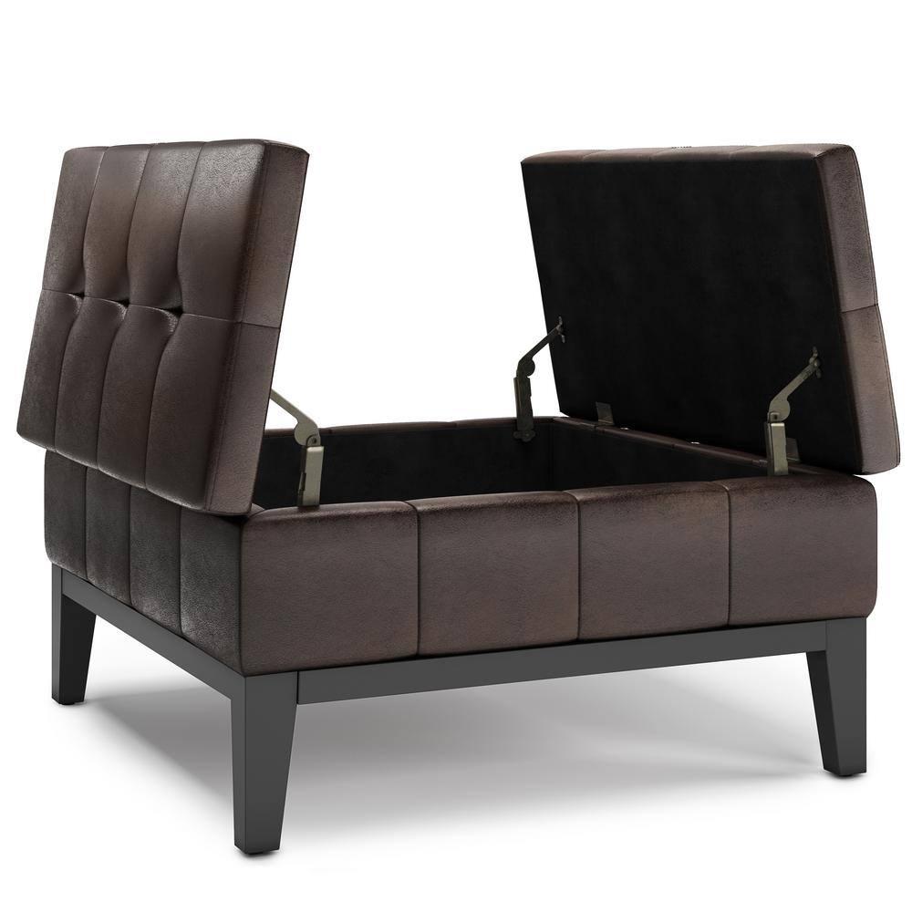 Simpli Home Dover 36"W Upholstered Square Coffee Table Storage Ottoman with Split Tufted Lift Top & Reviews | Wayfair