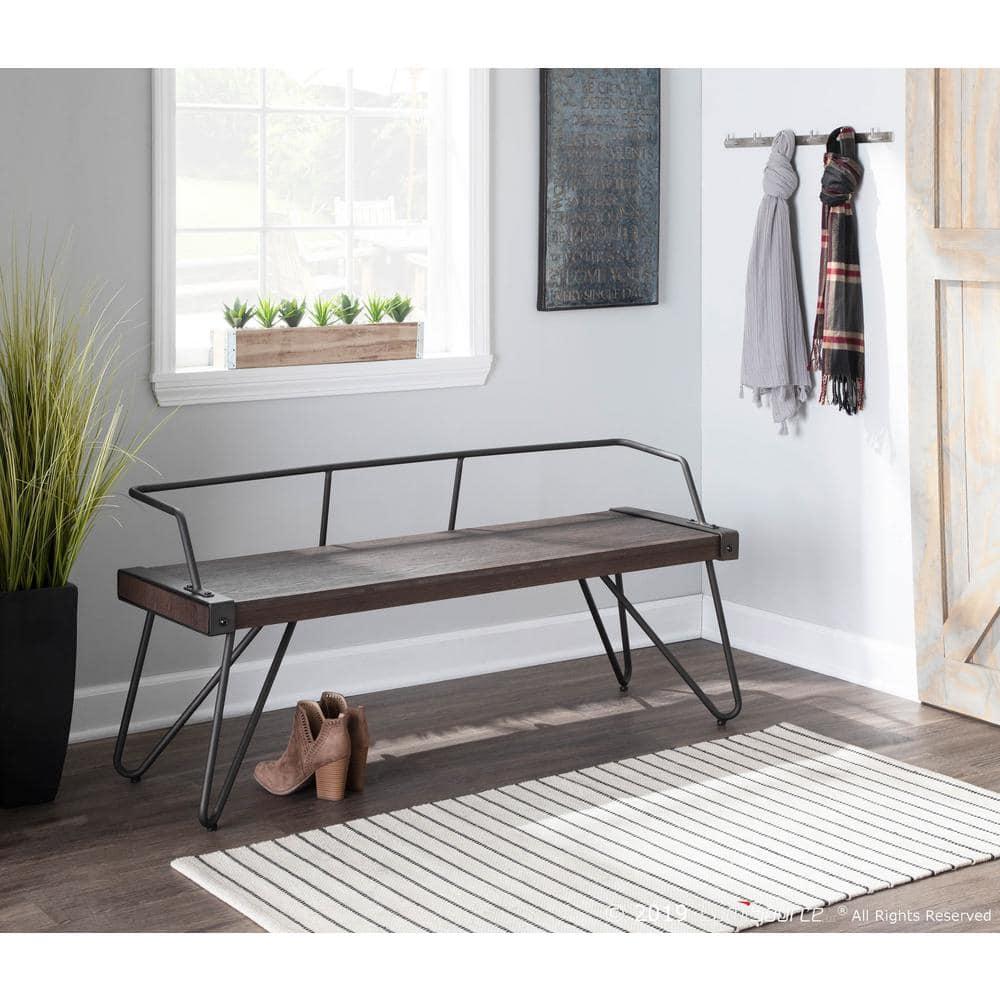 LumiSource Stefani Industrial Bench Antique Metal: Rectangle, Metal Frame, Seats 2, No Upholstery