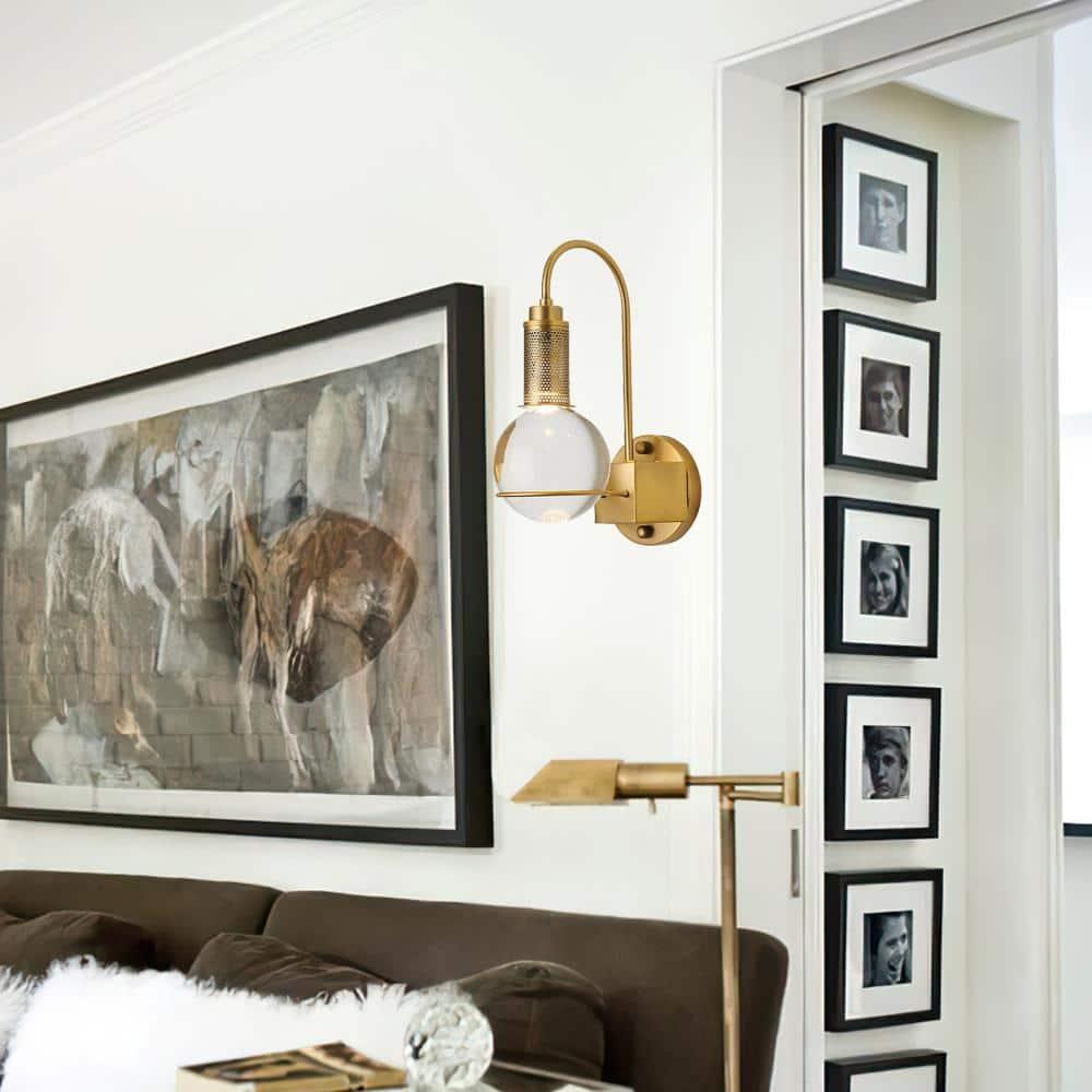 Bethel International Wall Sconce Antique Brass Metal & Crystal