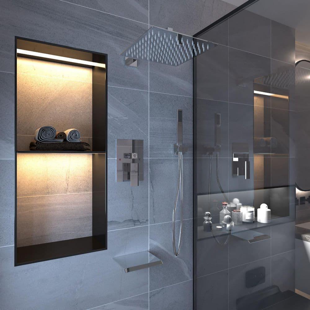 3-Spray Patterns With 2.5 GPM 12 in. Showerhead Wall Mounted Dual Shower Heads with Valve