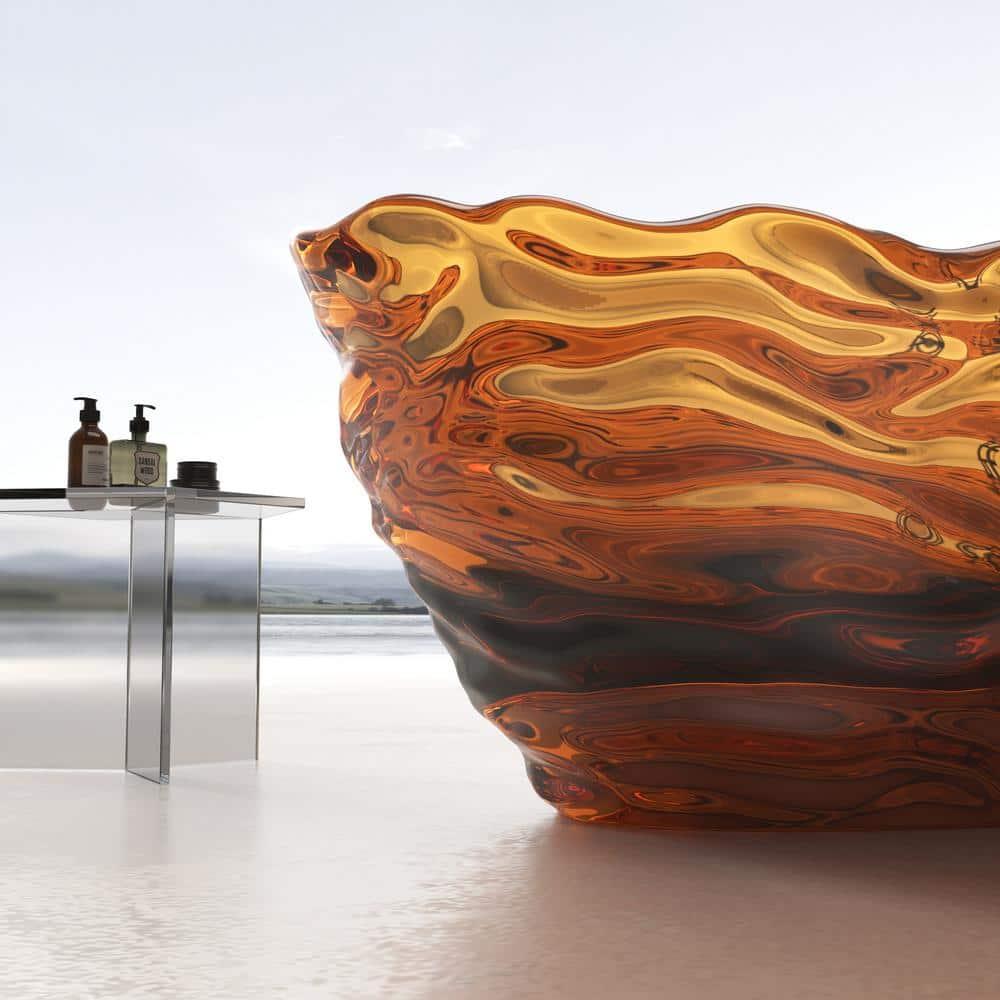 69" x 29.5" Freestanding Soaking Stone Resin Bathtub with Polished Chrome Pop Up Drain