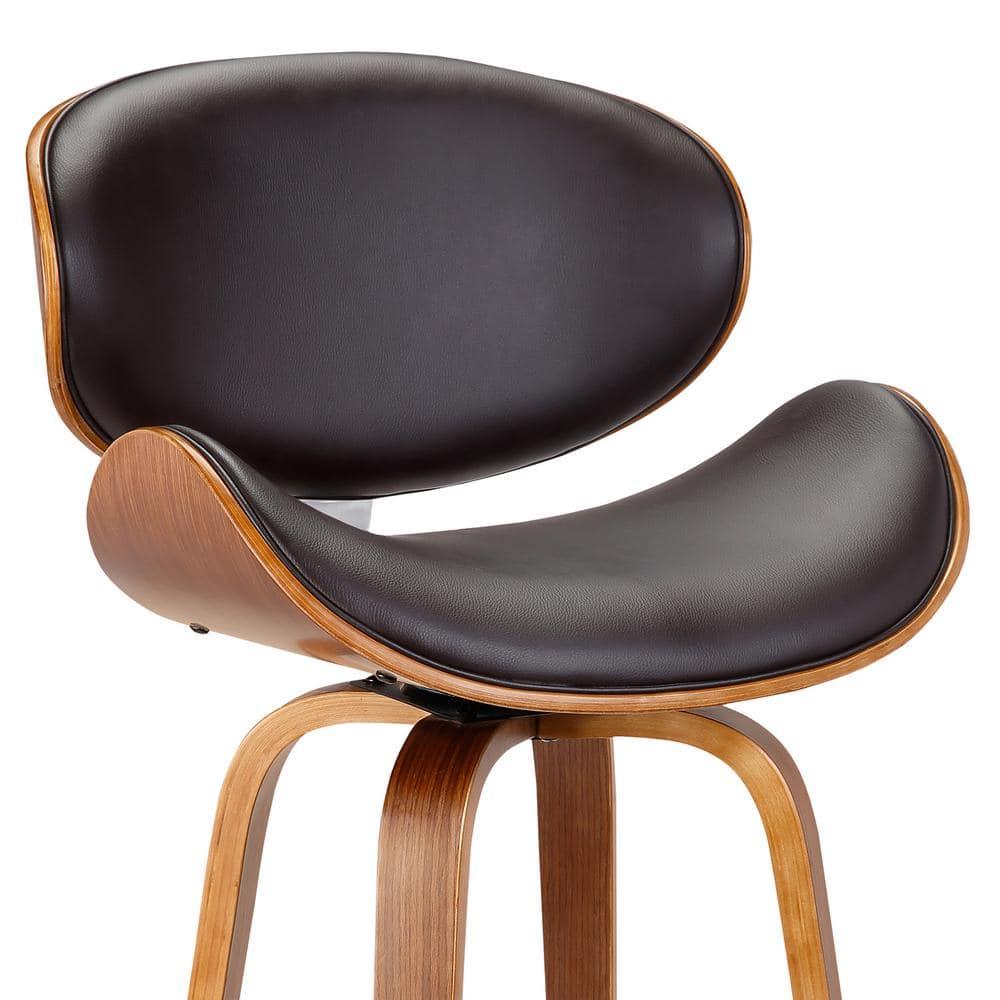 Armen Living Indoor Solstice Adjustable Black Faux Leather Swivel Barstool With Black Powder Coated Finish and Gold Accents