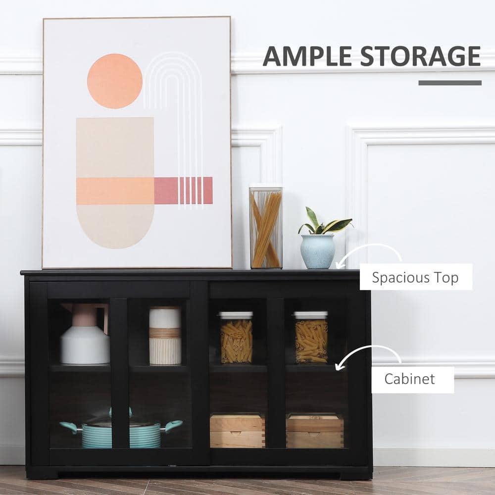 HOMCOM Modern Kitchen Sideboard, Stackable Storage Cabinet, Sliding Glass Door Console, Cupboard Serving Buffet