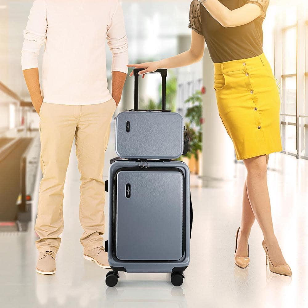 TravelArim 22" Airline Approved Hard-shell Carry On Luggage with Attachable Cosmetic Case - Gray