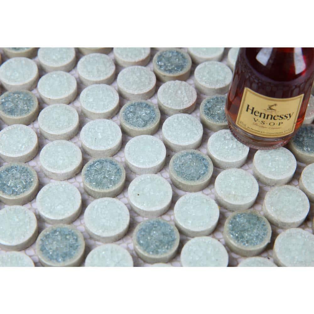 Classical Lantern Blue Ornate 12" x 12" Straight Edge Porcelain Mosaic Tile
