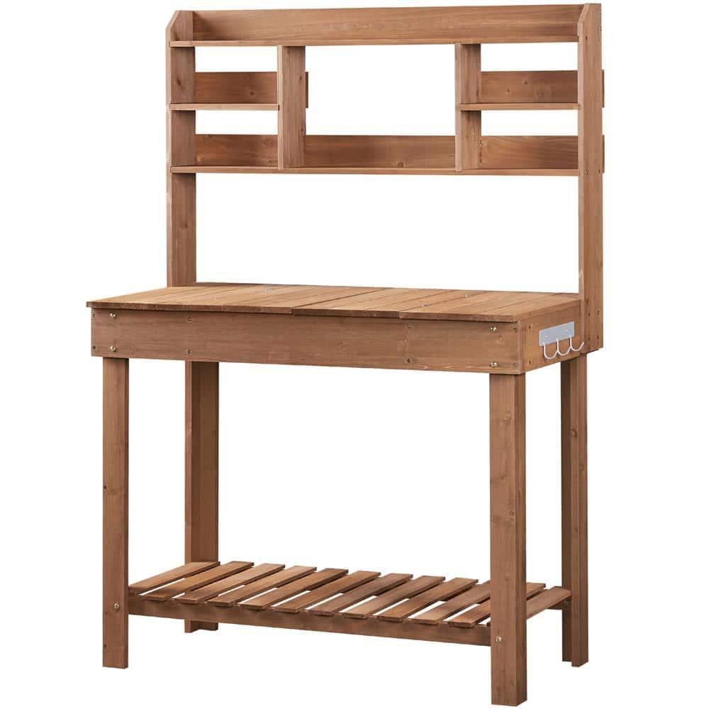 Yaheetech Potting Bench Table with Display Rack/ Storage Shelf/ Hanger, Brown