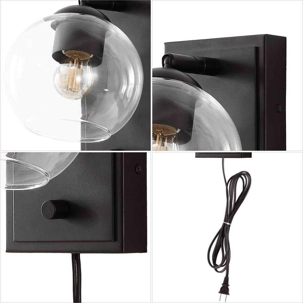 Hugo 6" 1-Light Minimalist Modern Plug-In or Hardwired Adjustable Iron LED Wall Sconce with Rotary Dimmer, Oil Rubbed Bronze with Clear Globe