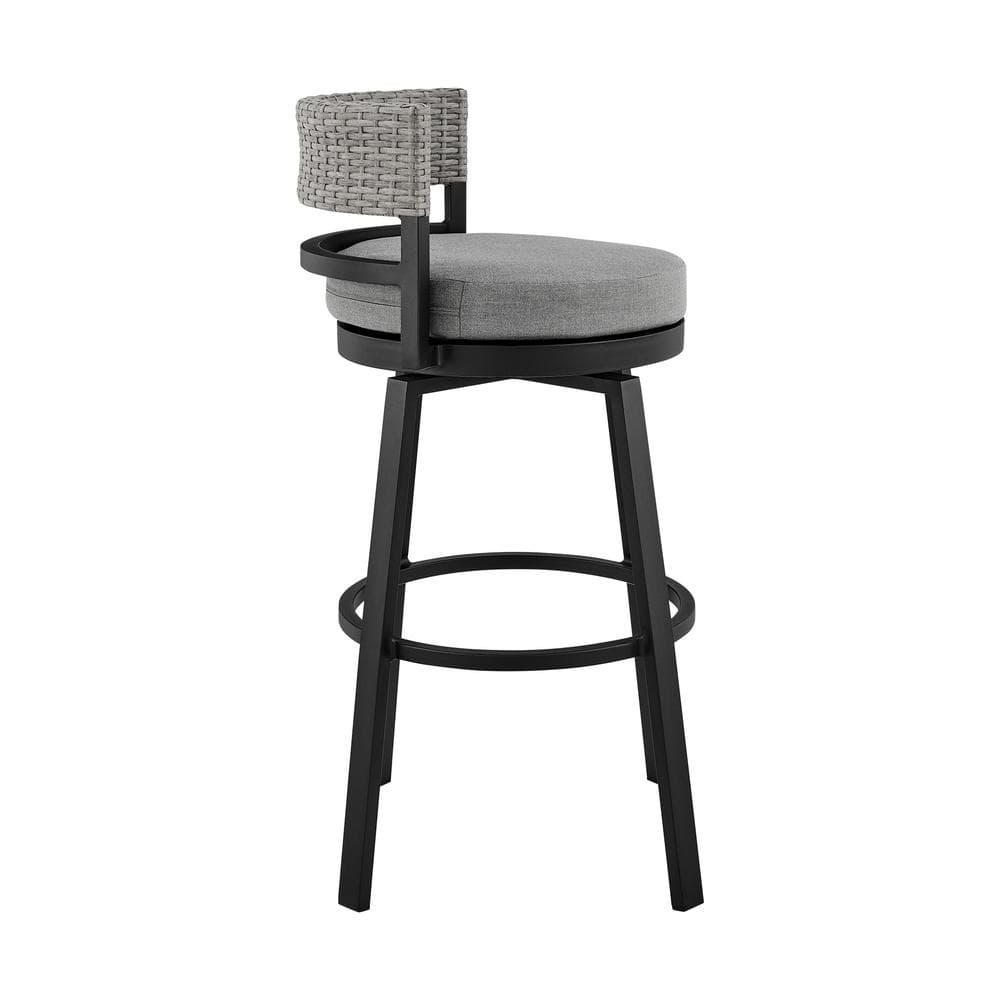 33 x 22 x 22 in.Encinitas Outdoor Patio Counter or Bar Height Bar Stool in Aluminum with Wicker and Grey Cushions
