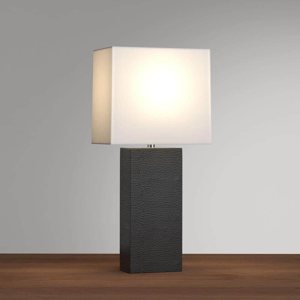 Leather Table Lamp with Fabric Shade Black - Elegant Designs: Modern Rectangle Shade, UL Listed, E26 Socket