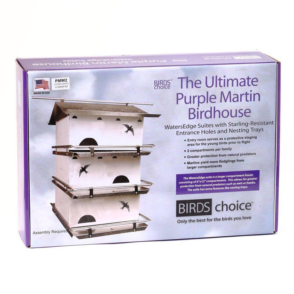 Birds Choice 20" Silver Purple Martin House Watersedge Suites: Aluminum, Weather-Resistant, Pole Mount