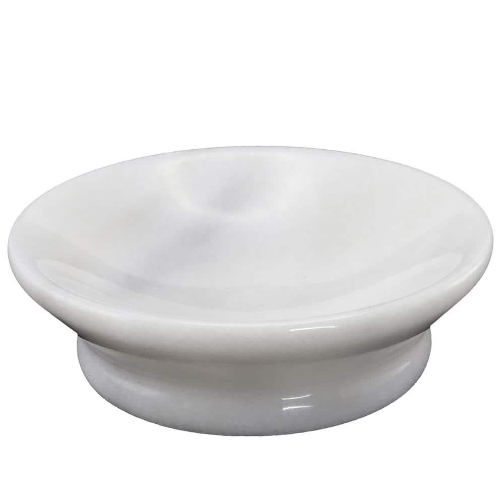 Creative Home Genuine Natural Marble Round Bar Soap Dish Soap Tray Holder Countertop Organizer, 5" Diam. x 1.5" H, Off-White