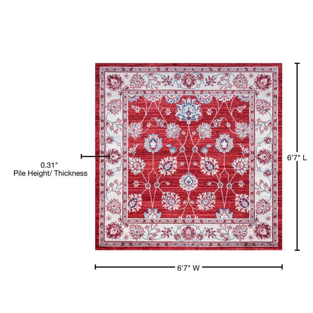 6' x 6' Modern Persian Vintage Moroccan Traditional Area Rug, Red/Ivory - JONATHAN Y