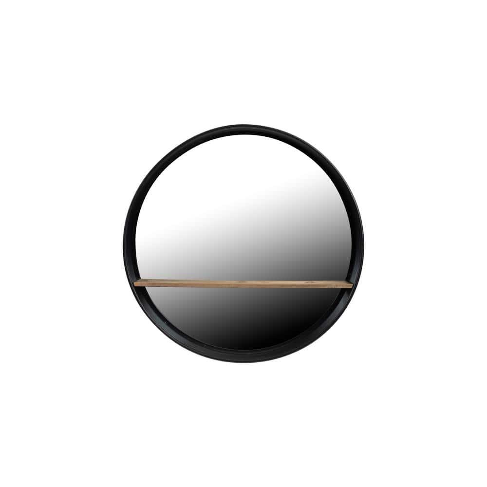 24" Metal/Wood Wall Mirror with Shelf Black - 3R Studios: No Assembly, Modern Decor