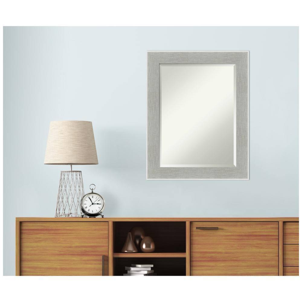 23" x 29" Glam Framed Bathroom Vanity Wall Mirror Linen Gray - Amanti Art: Modern, Beveled, Wall-Mounted