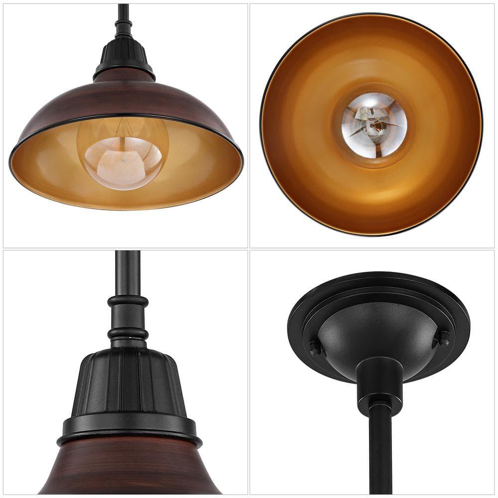 Jasper 12.25" 1-Light Farmhouse Industrial Indoor/Outdoor Iron LED Pendant, Wood Finish/Copper