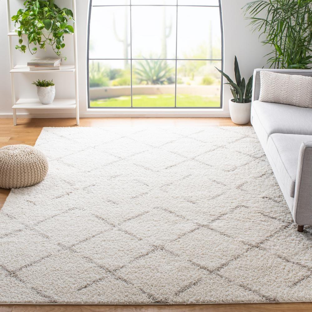SAFAVIEH Arizona Zarif Geometric Shag Area Rug, Ivory/Beige, 10' x 10' Square