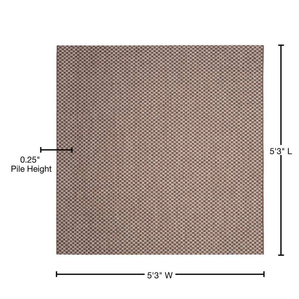 Courtyard CY8653 Power Loomed Indoor and Outdoor Area Rug - Light Brown/Light Grey - 5'3"x5'3" - Safavieh