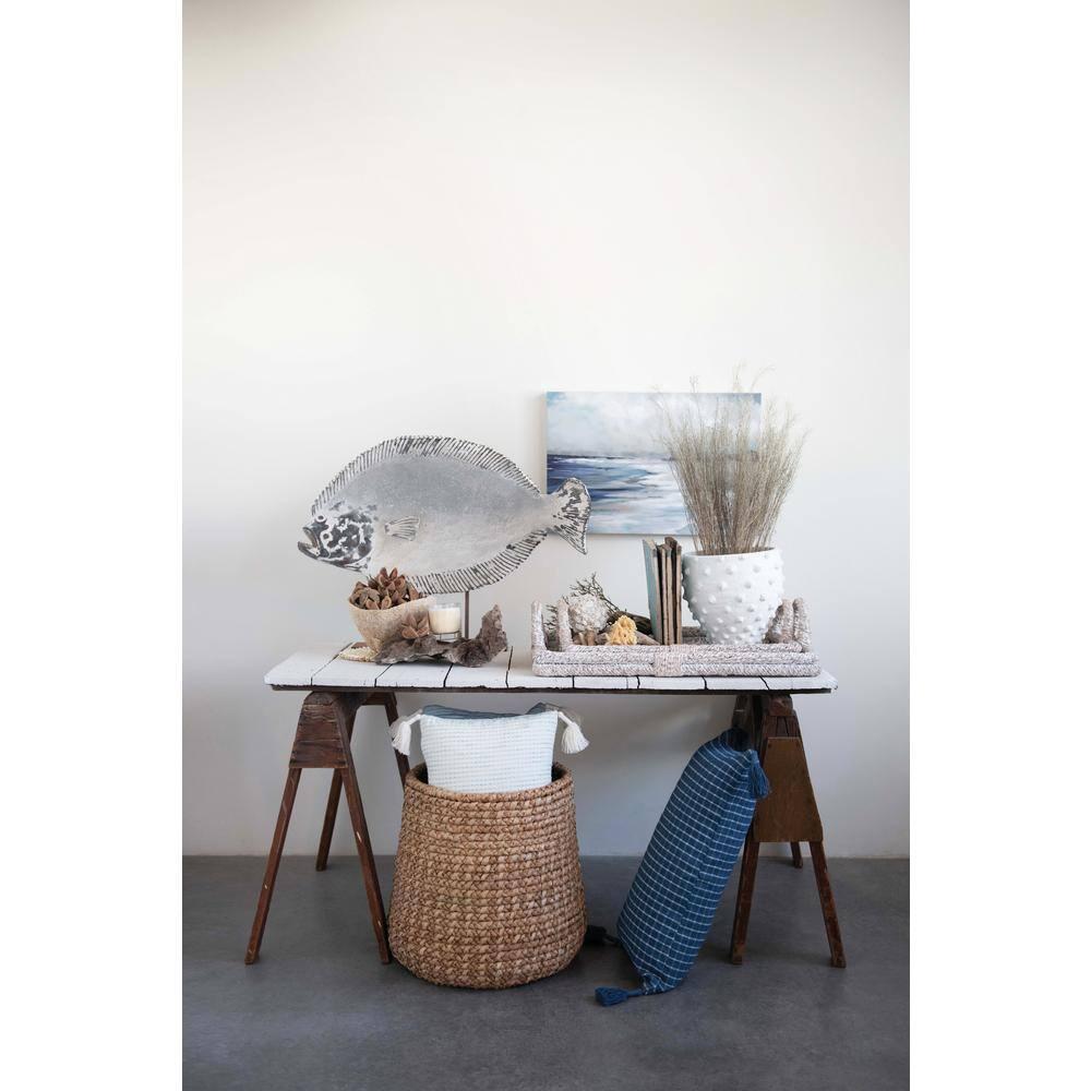 Creative Co-Op Round Terra-cotta Crock with Pointed Polka Dots and Distressed Volcano Glaze, White