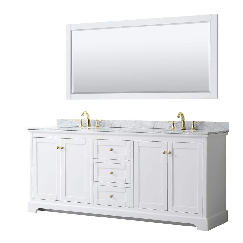 Wyndham Collection Avery 80'' Double Bathroom Vanity with Marble Top with Mirror