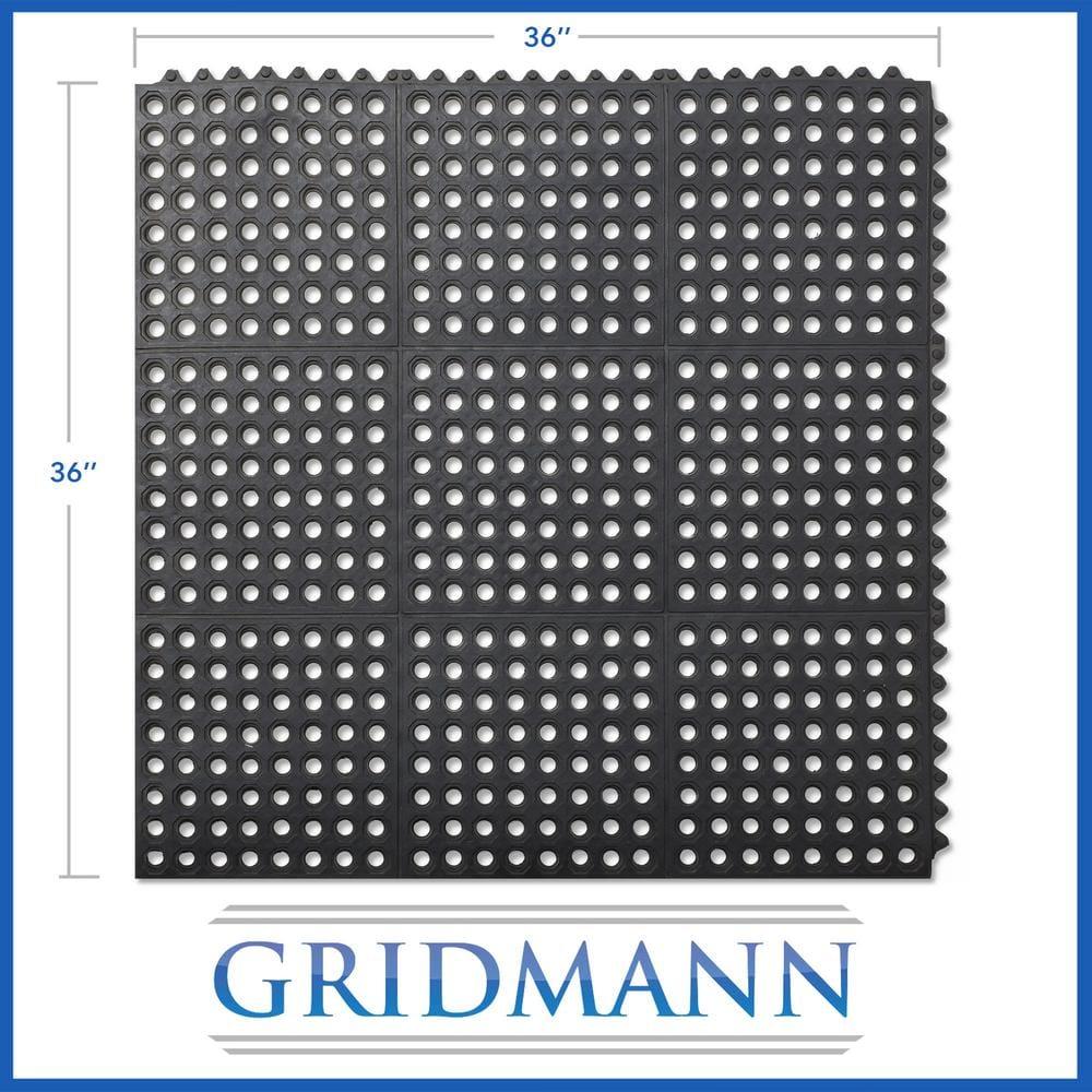 GRIDMANN Commercial Restaurant Floor Mat, 36" x 36" Interlocking Mat, Non-Slip and Grease Resistant Anti-Fatigue Rubber Kitchen Drainage Mat, Black