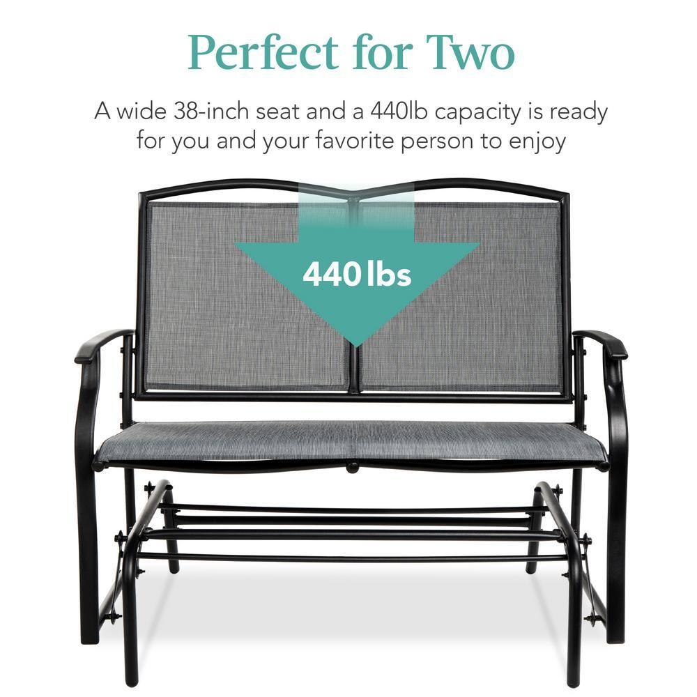 Best Choice Products 2-Person Outdoor Swing Glider, Steel Patio Loveseat, Bench Rocker w/ Armrests - Gray