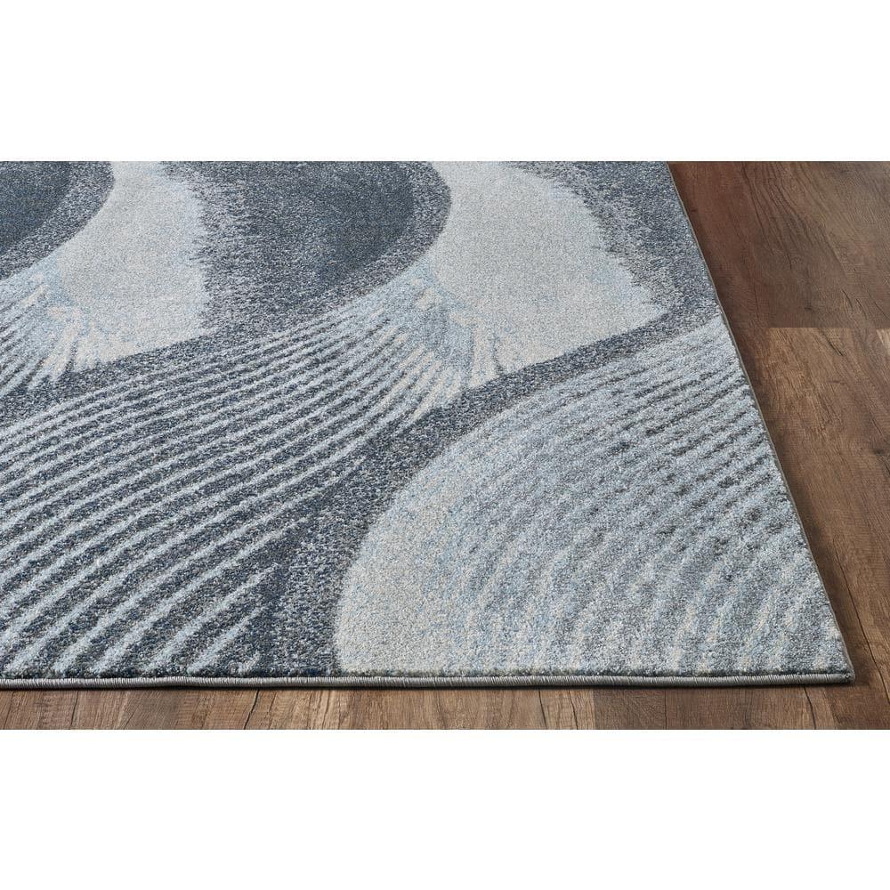 Large Gray and Blue Stain-Resistant Synthetic Area Rug