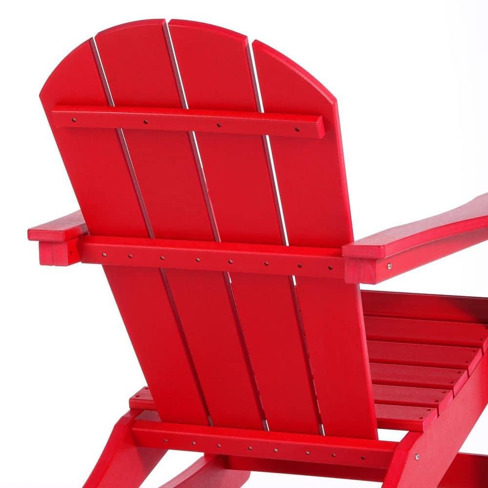 JUSTLET Plastic Adirondack Rocking Chair,HDPE All-Weather Outdoor Rocking Adirondack Chair for Porch, Patio, Balcony,Red