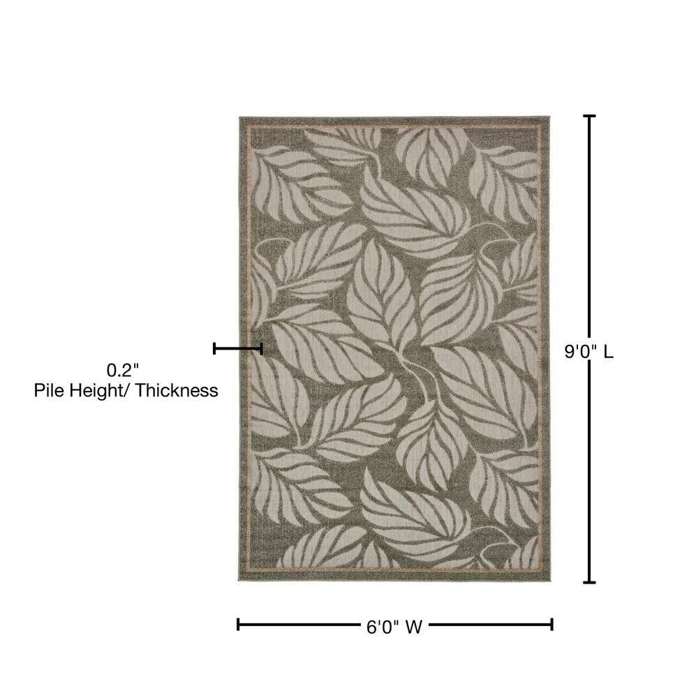 Unique Loom 6' 1 x 9' 0 Gray Outdoor Botanical Augusta Area Rug