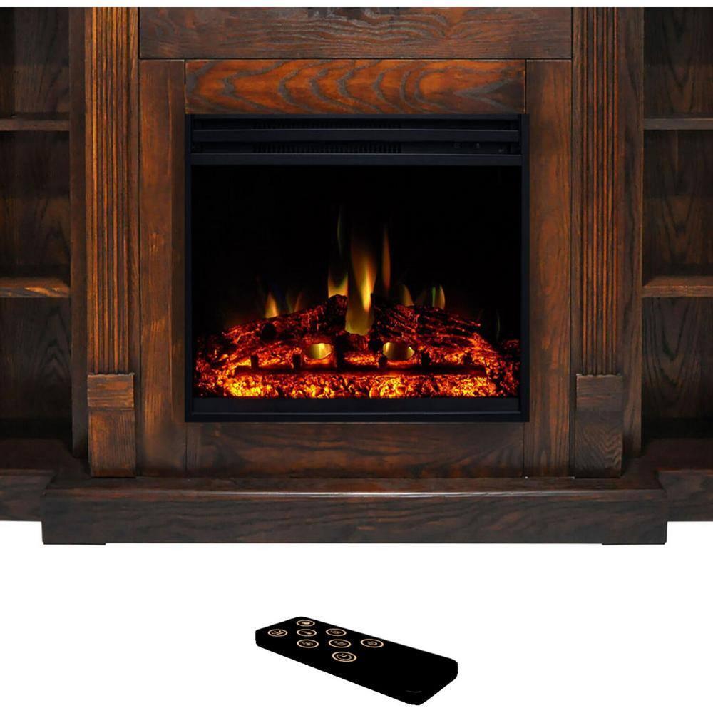 Cambridge 72-in. Walnut Indoor Freestanding Electric Fireplace Mantel with Log Display
