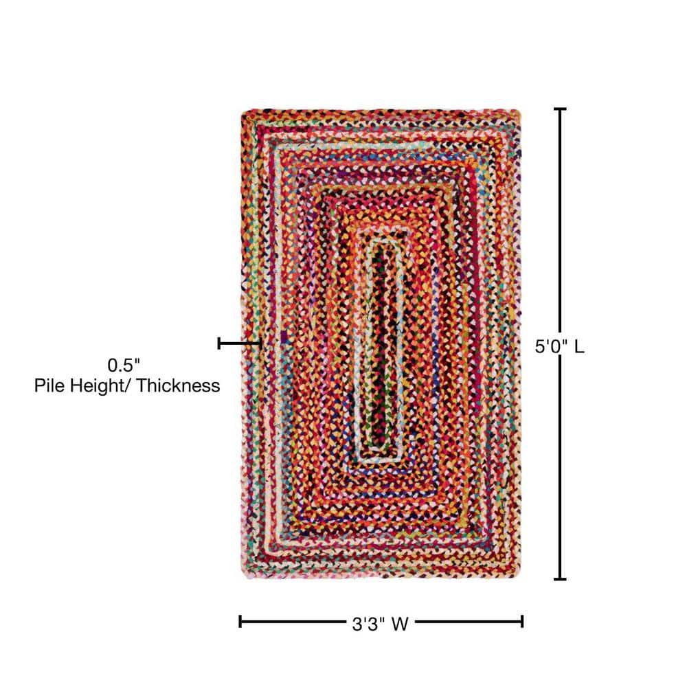 Handmade Colorful Braided Chindi Rectangular Rug 3x5