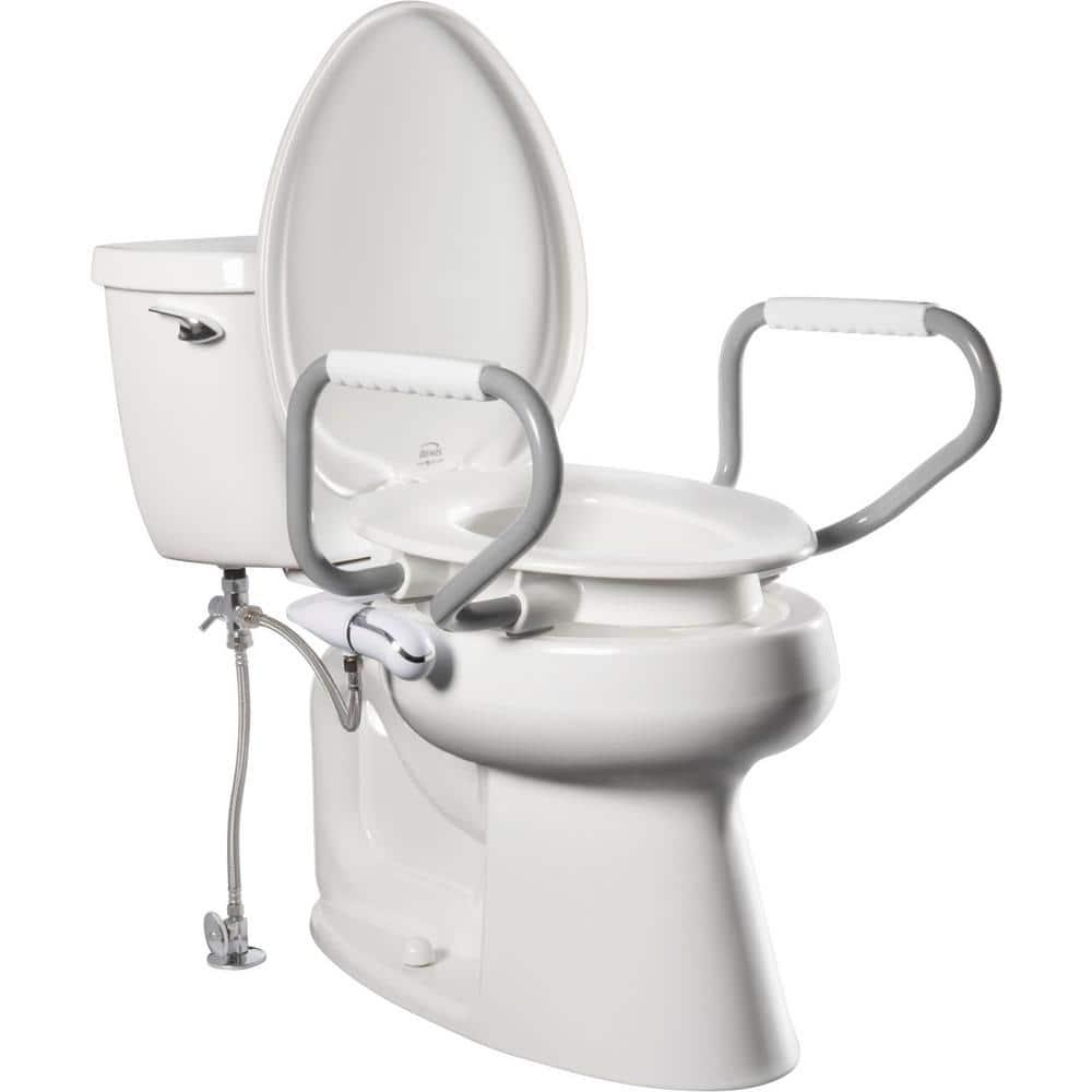 Bemis Assurance 3" Raised Toilet Seat with Handles and Bidet Attachment, Secure Hinges, Elongated, White 7YE85320H20 ARM