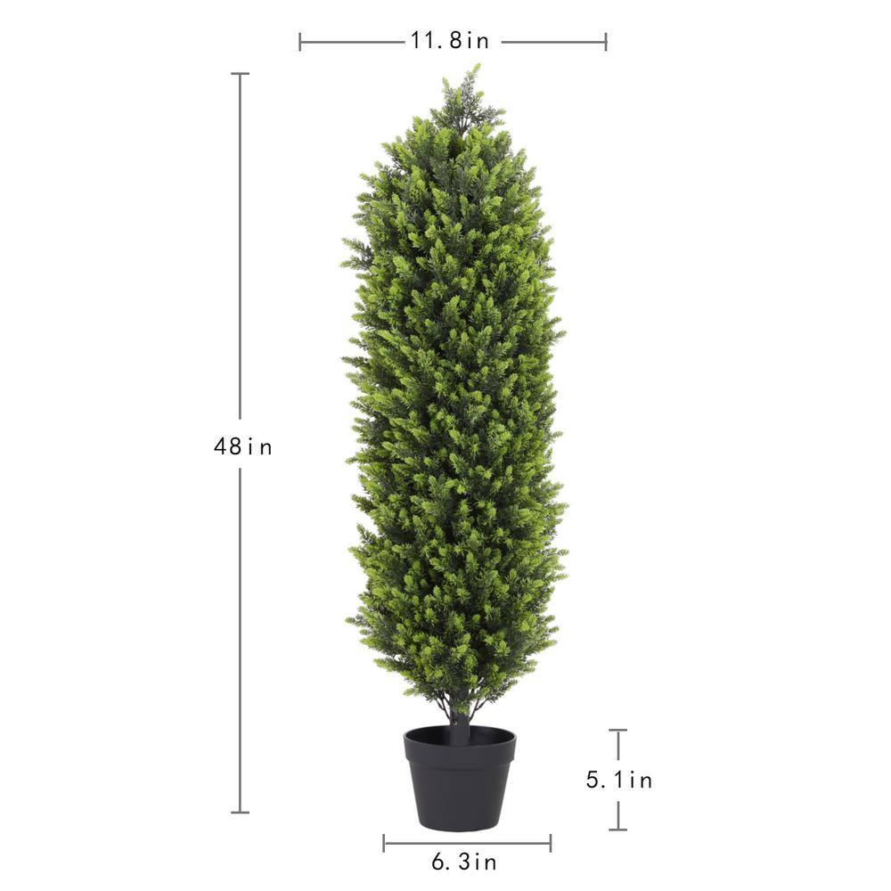4ft Artificial Cedar Topiary Trees 2 Pack, Beautiful Realistic Artificial Plants for Outdoor, UV Protection Potted Plants Artificial Shrubs for Outdoor, Indoor, Office, Front Porch Decor.