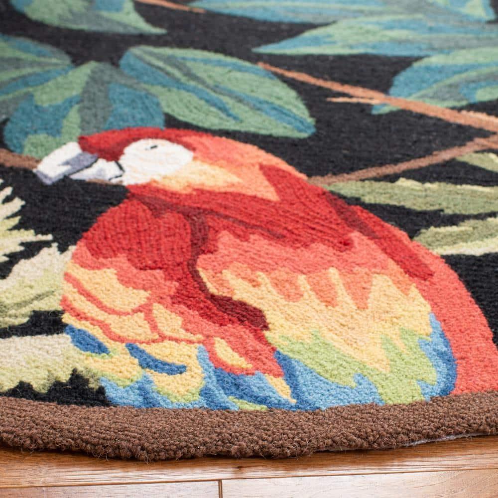 SAFAVIEH Chelsea Dewayne Parrot Lovers Wool Area Rug, Black, 3' x 3' Round