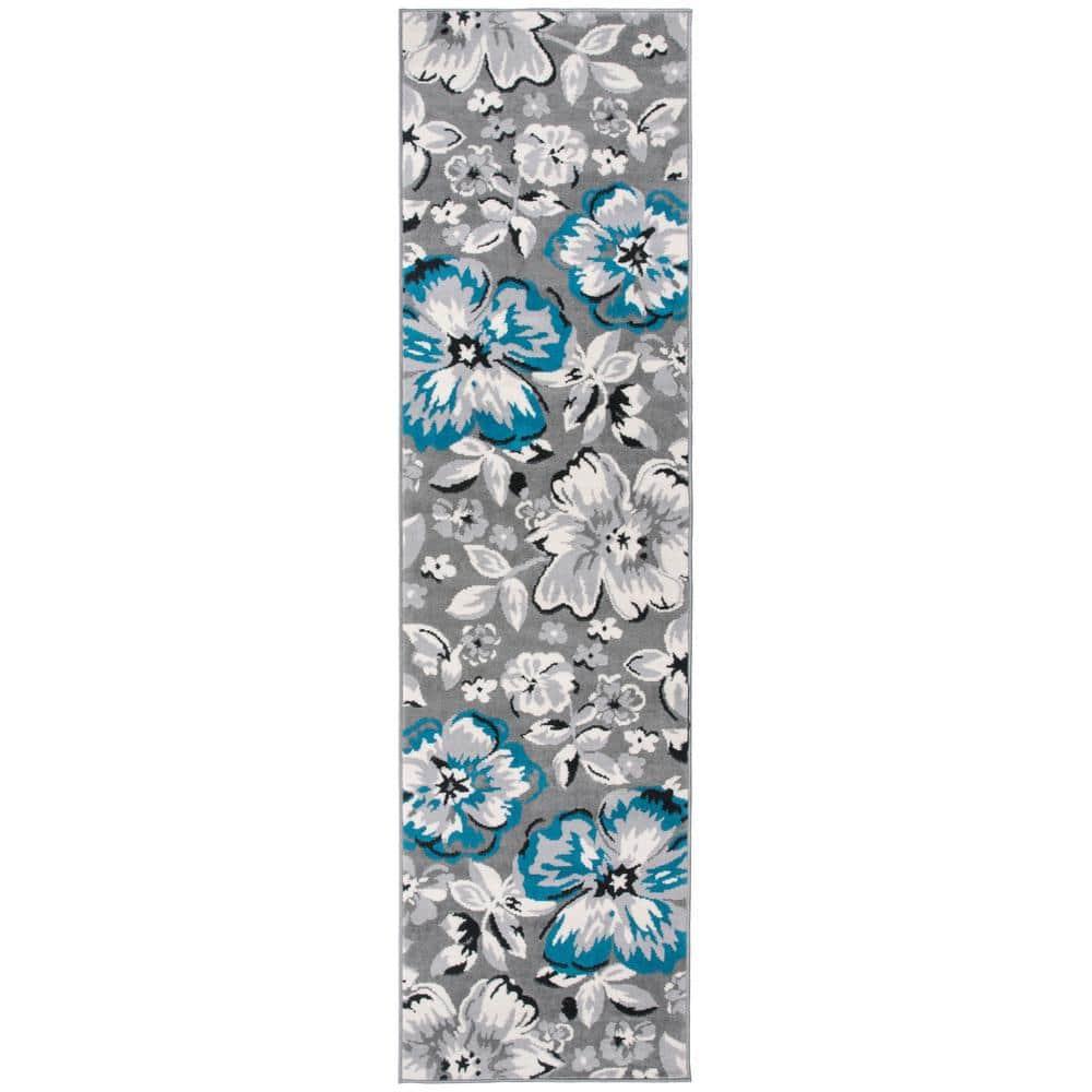 World Rug Gallery Modern Floral Design Blue 2' x 10' Runner Rug