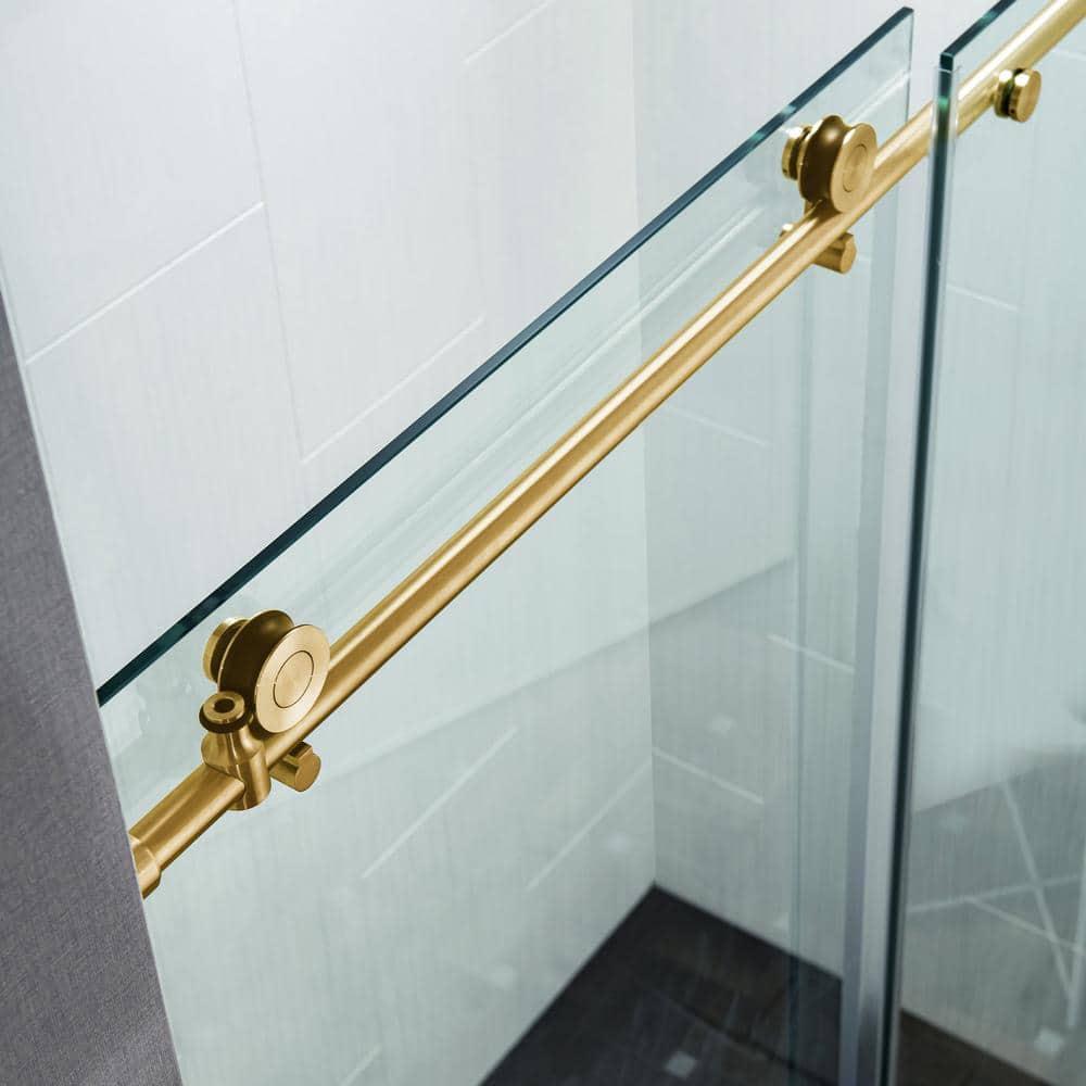 WoodBridge Frameless Single Sliding Shower Doors, 56-60" W X 62" H With 5/16" Clear Tempered Glass And Explosion-Proof Film MSDF6062-BG
