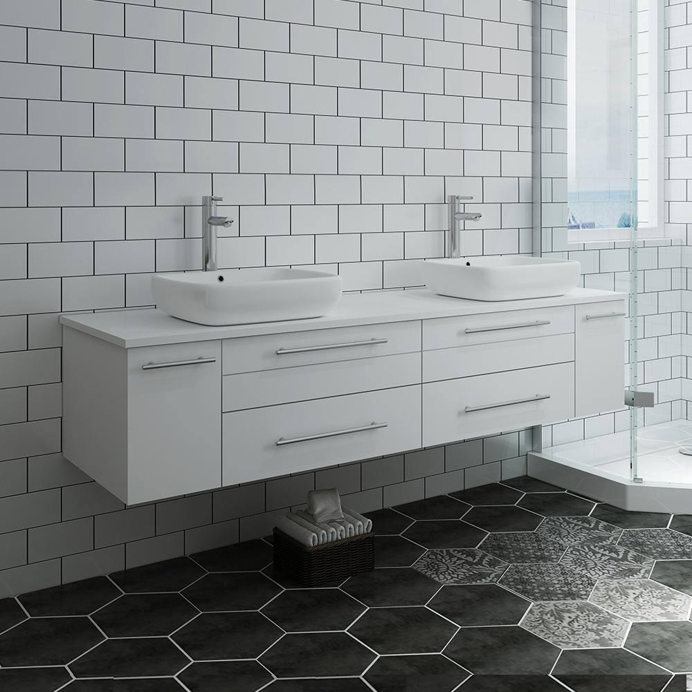 Fresca Lucera 72" Solid Wood Bathroom Cabinet with Double Vessel Sinks in White