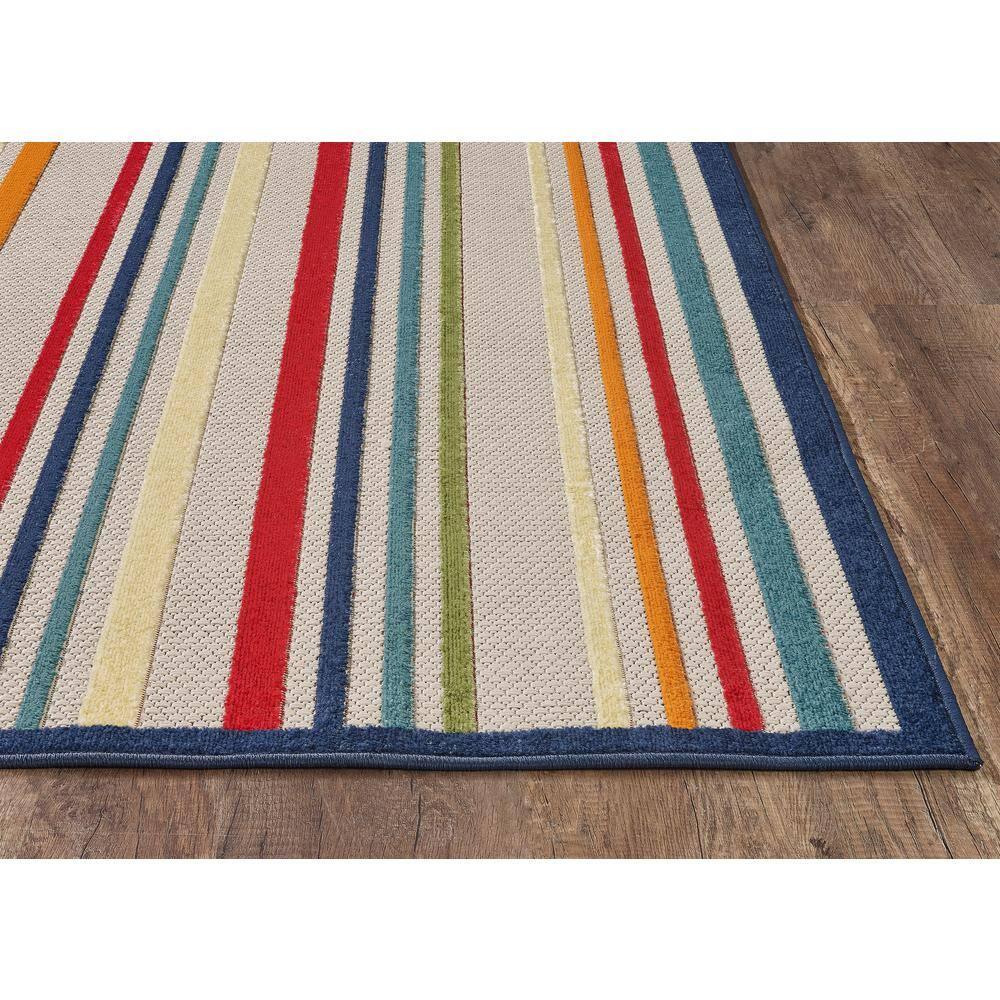 Calla Ivory/Multi Stripes 3 ft. x 5 ft. Striped Indoor/Outdoor Accent Rug