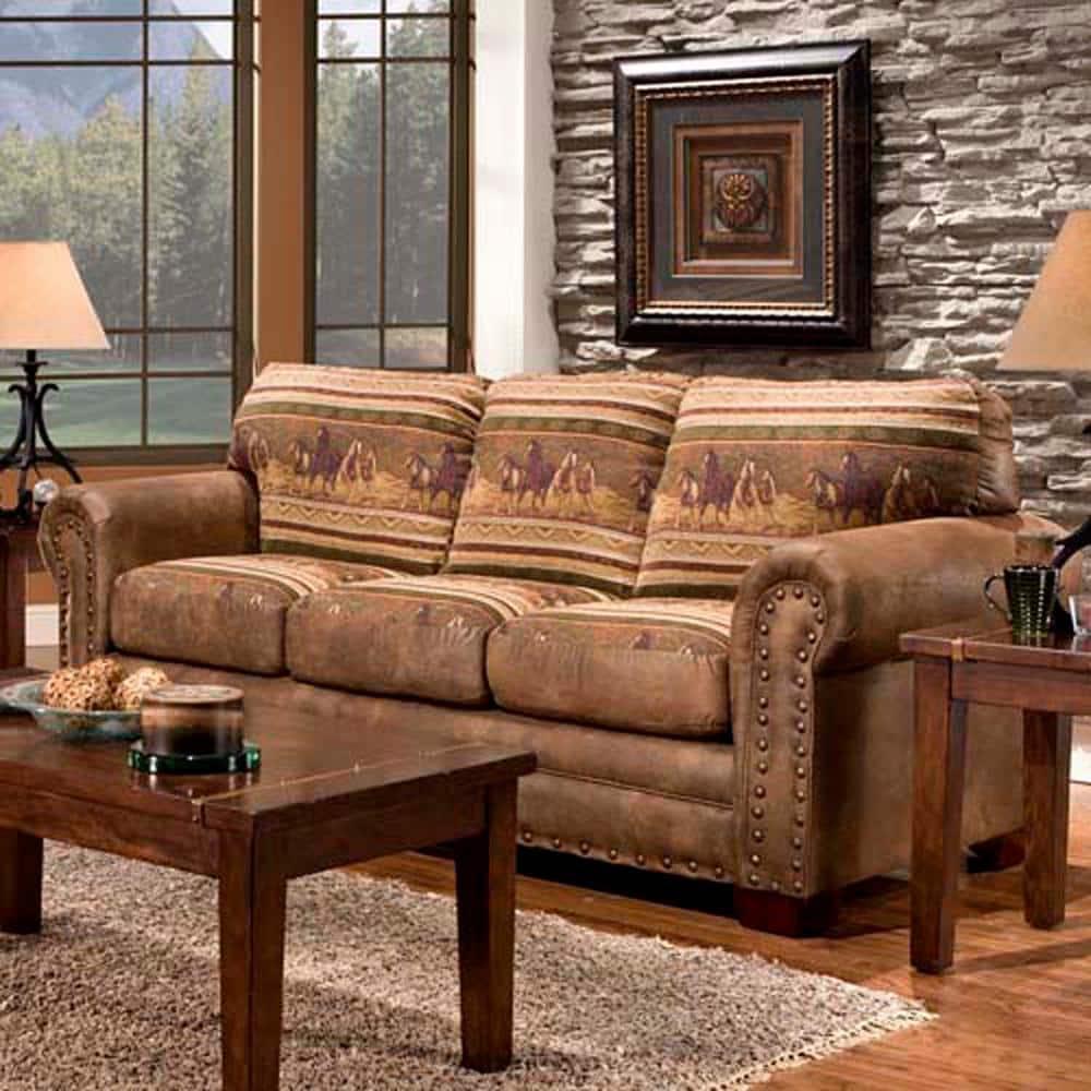 American Furniture Classics Traditional Microfiber Wild Horses Sofa in Brown